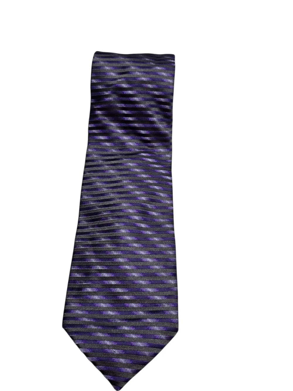 Bugatchi Uomo Silk Tie Purple Gray Stripe Handmade Italy Luxury Designer